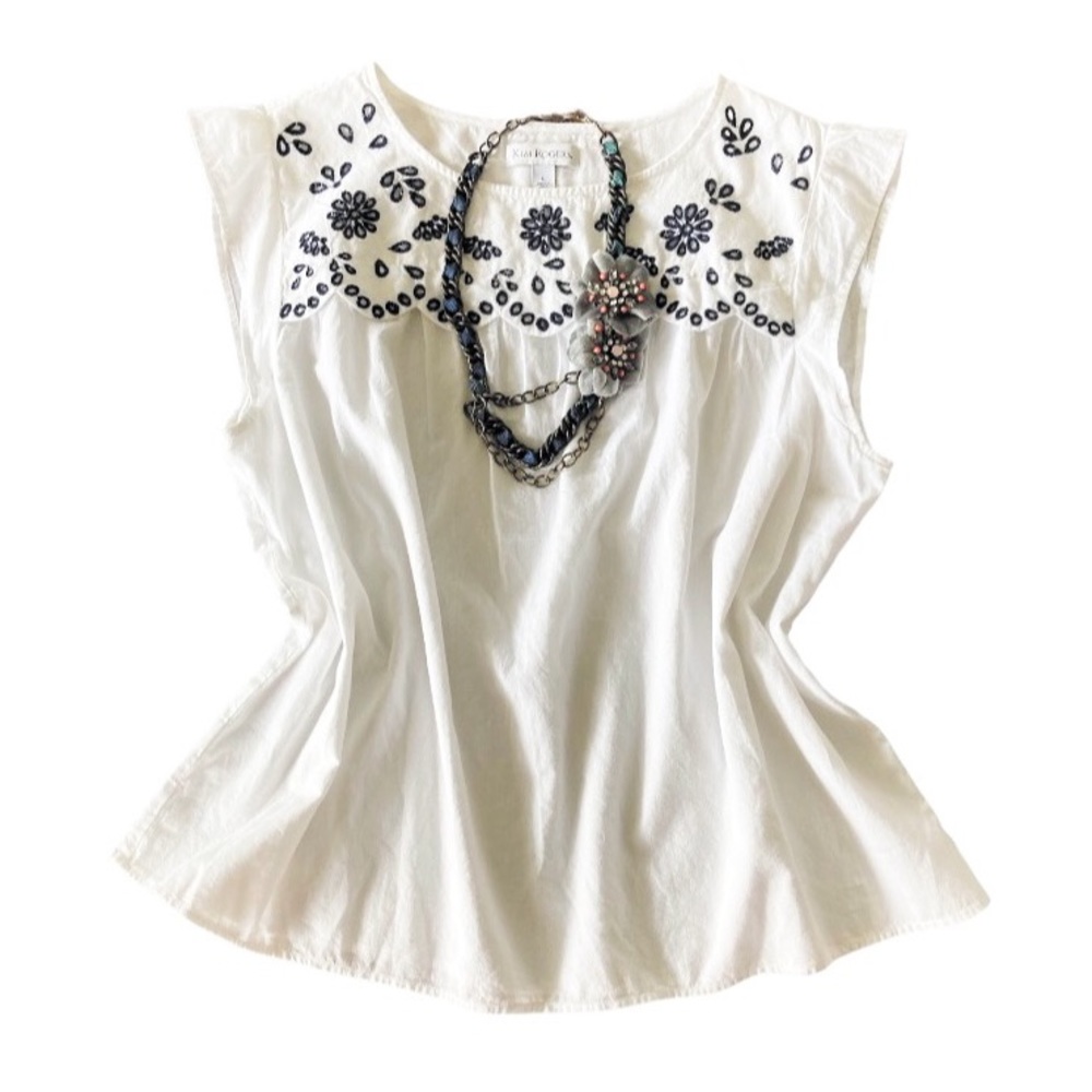 White Blouse Kim Rogers Size L Folklore Embroidered Top
